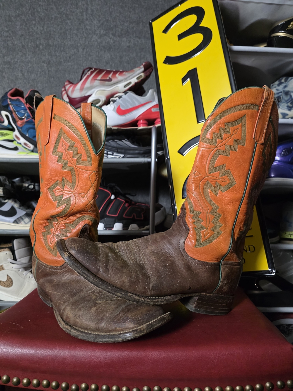 Men's Size 11 EE Anderson Bean Orange Brown Western Cowboy Boots